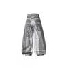 Retro Washed Wide Leg Denim Pants With Chain Print Loose Balloon Fit Unisex High Waist Jeans Daily Wear