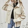 Осень-зима Женская куртка однобортная на пуговицах утолщенный кардиган свободный с длинными рукавами отложной воротник нагрудные карманы верхняя одежда пальто