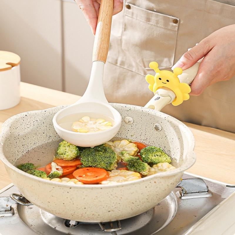 1 шт. Силиконовая подставка для лопаток Маленькая пчелка Защита от ожогов Клипса для предотвращения перелива кастрюли Подставка-клипса для ложки Универсальная подставка для лопатки Кухонный гаджет