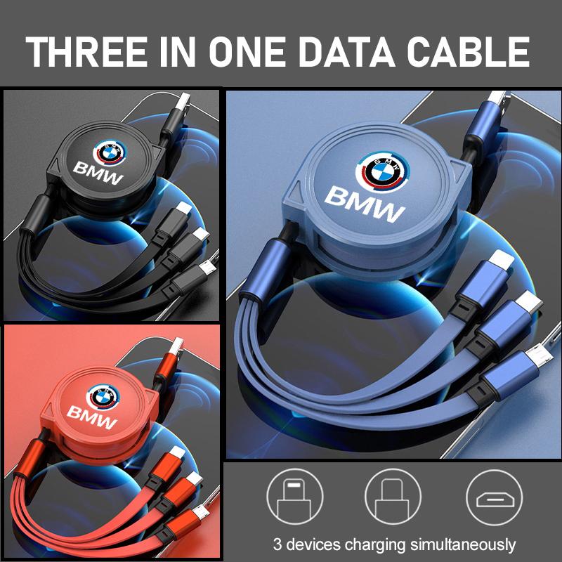 wzcr7 3 In 1 Retractable Data USB Charger Fast Cable Car Styling For BMW Performance M2 M3 M4 X1 X3 X4 X5 E87 X7 E91 G20