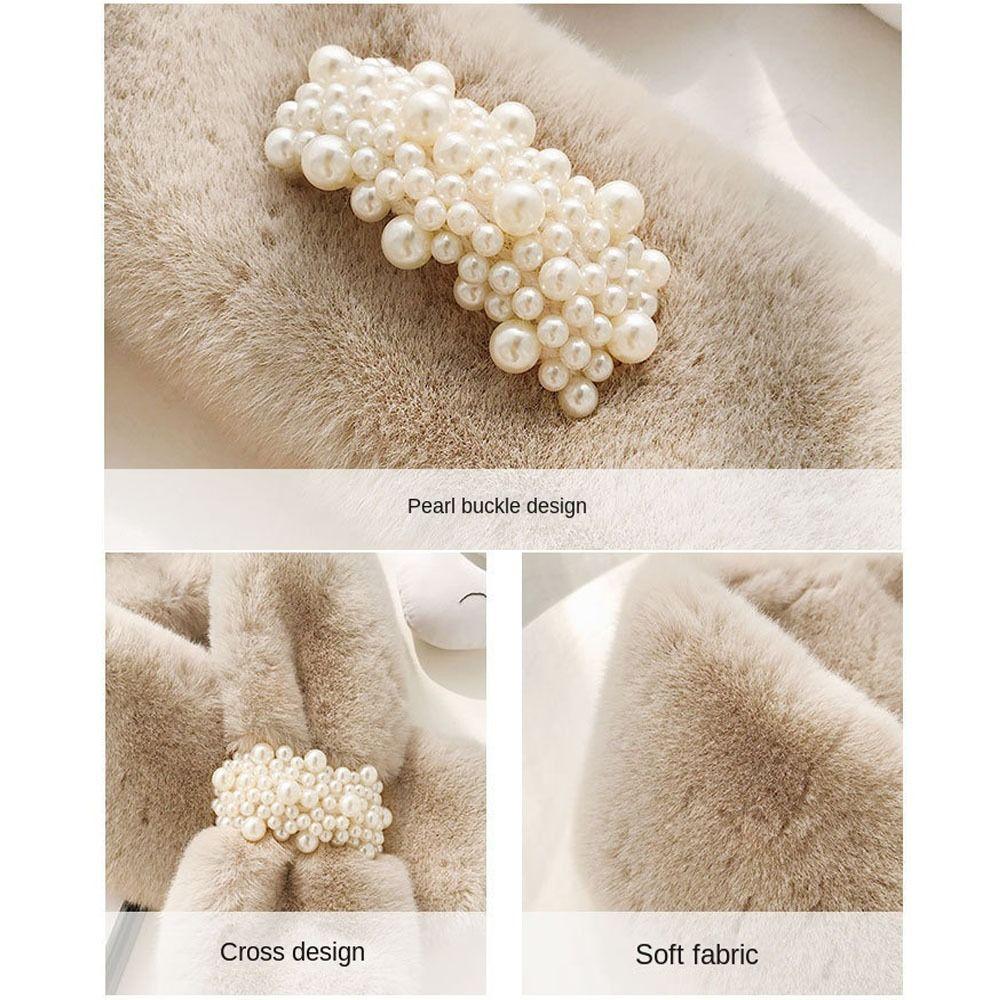 Thicken Shawl Faux Rabbit Fur Plush Neckerchief Wrap Neck Warmer Cross Scarf Solid Color