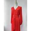 Export Single Vici Orange Chiffon Long Sleeves Red Dress Split Maxi Dress Desert Island Vacation Skirt