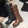 Женские ботинки на высокой платформе, элегантные модные женские туфли на низком каблуке в стиле панк, готика, новая кожаная модная женская обувь, мотоциклетная обувь