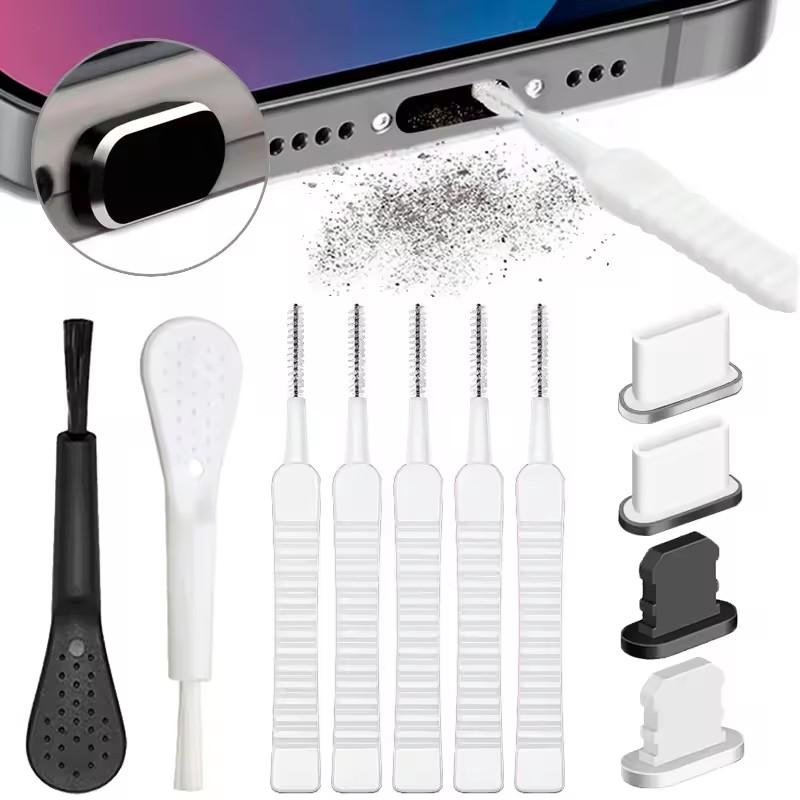 Металлическая заглушка USB C Dust для iPhone 16 15 Pro 14 13 Samsung Xiaomi Android, защитная крышка для порта зарядки, набор щеток для чистки