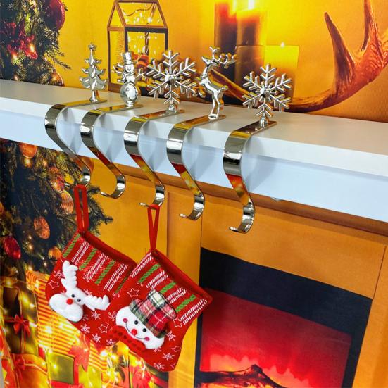 Рождественский крючок для чулка Нескользящий металлический держатель для чулка Олень Снежинка Снеговик Дерево Каминный крючок для подвешивания рождественских украшений Венков Украшение для вечеринки
