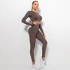 Women Seamless Yoga Suit Sweat Absorbing Hip Lifting High Waist Fitness Pants Tight Long Sleeve Sports Suit