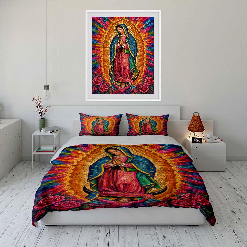 Virgin Mary Colorful Bedding Set Decor Bedding set (1 duvet cover, 2 pillowcases, duvet not included)