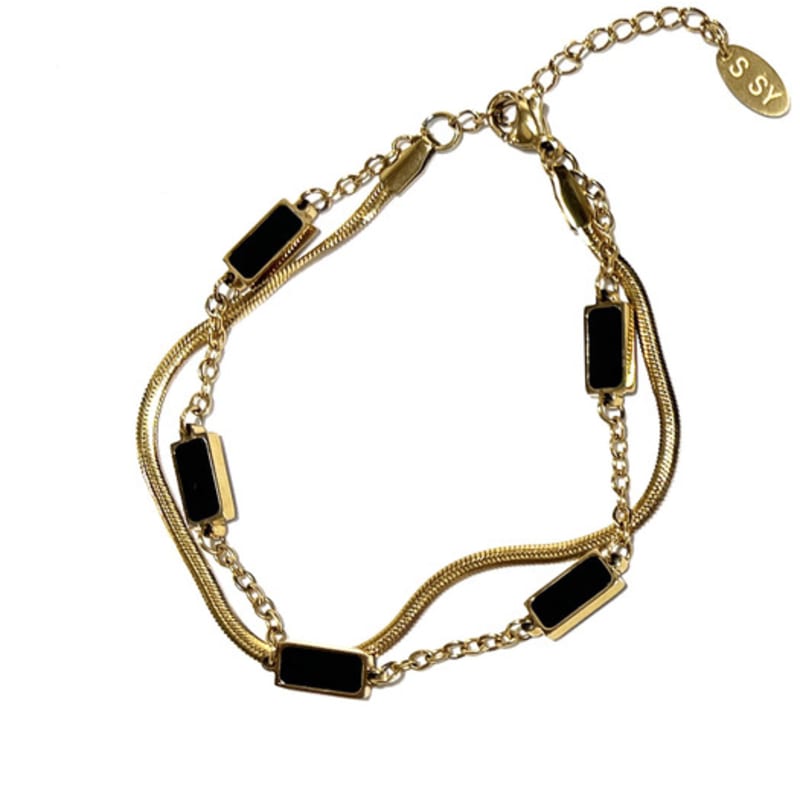 S SY браслет из оникса с двойным слоем, квадратный, серебряный