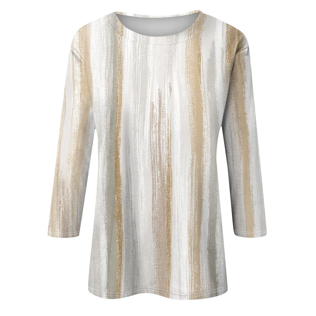 Женская модная повседневная футболка с круглым вырезом, рукавом три четверти и градиентным принтом