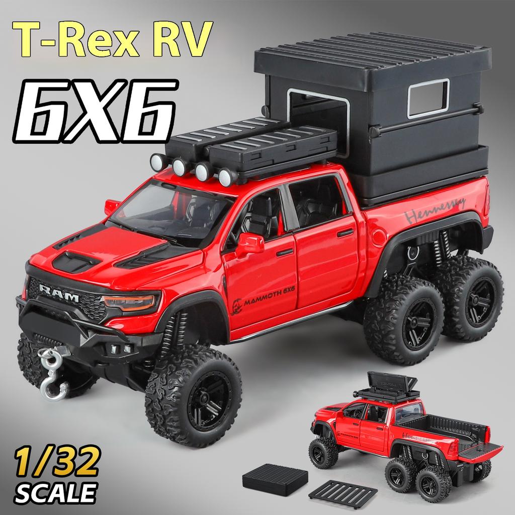 1:32 Тираннозавр 6x6 Пикап Модель Автомобиля Симуляция Звука и Света Мамонт Внедорожник Украшения Игрушка для Мальчика
