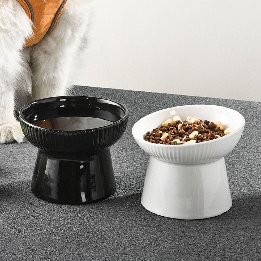 Ceramic Cat Bowl Slanted/Flat Mouth Dog Food Feeding Basin Pet High Foot Bowl Neck Protection