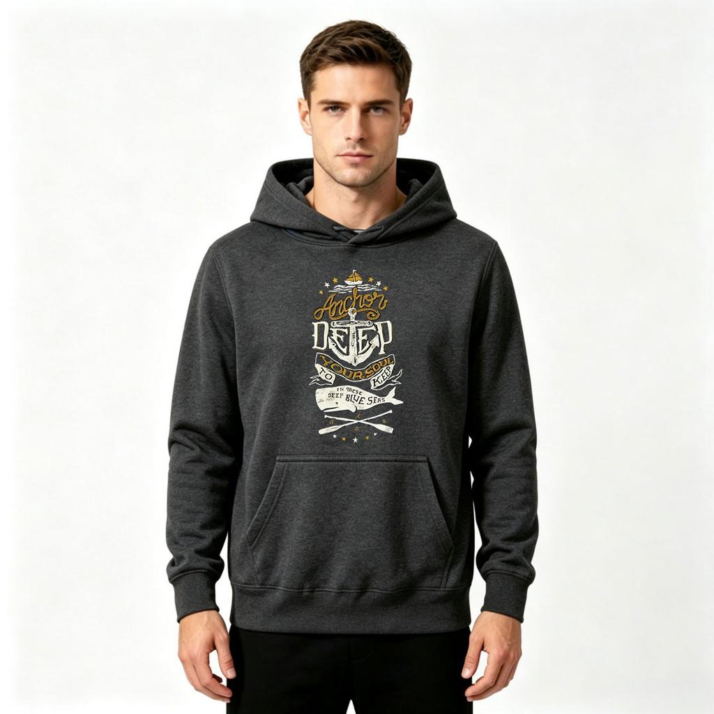 Men's Nautical Anchor Whale Graphic Print Pullover Hoodie Casual Long Sleeve Sweatshirt for Daily Wear