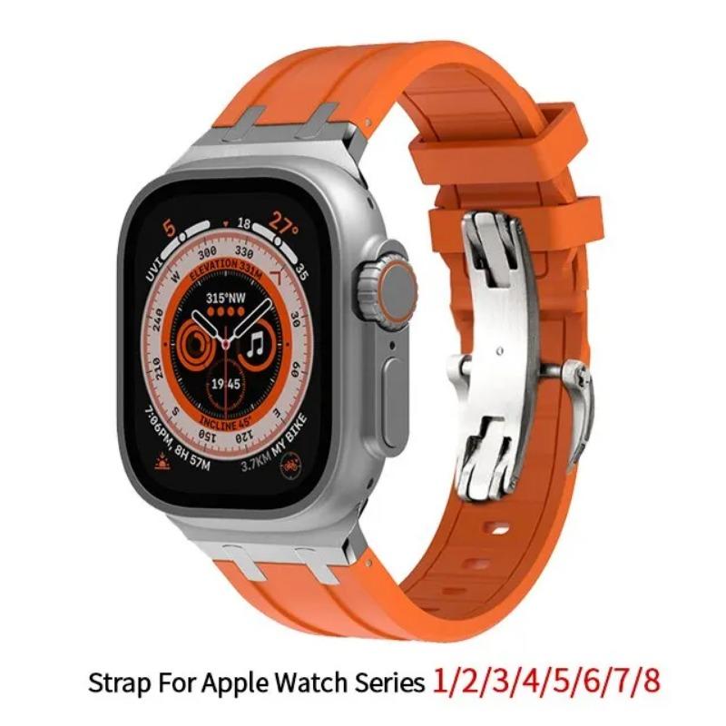 Роскошный резиновый ремешок для Apple Watch Series 9, 8, 7, 45 мм, 41 мм, ультра 49 мм, силиконовый спортивный браслет для IWatch 6, 5, 44 мм, 40 мм, 42 мм