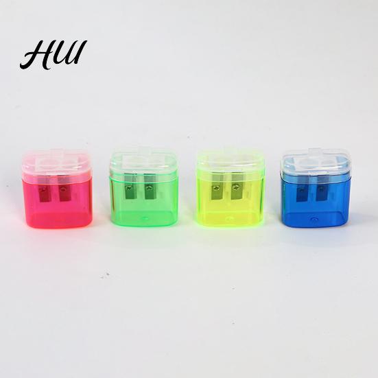 School Pencil Sharpener Dual-Hole 4 Color Transparent Plastic for Standard Round Shape Jumbo Pencils Kid-Friendly Portable with Cover Safe