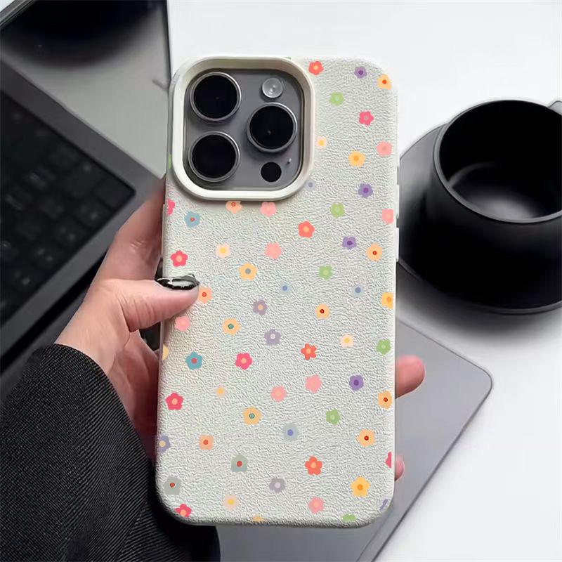 Cute Little Flowers Print Matte Slim Phone Case For iPhone 16 Pro Max 15 Pro 14 13 12 11 Leather Texture Shockproof TPU Soft Bumper Cover