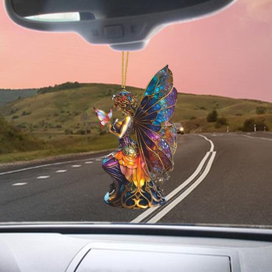 Halloween Pendant Acrylic Witch Fairy Hanging Ornaments Colorful Butterfly Wings Pendant for Car Bag Halloween Decor