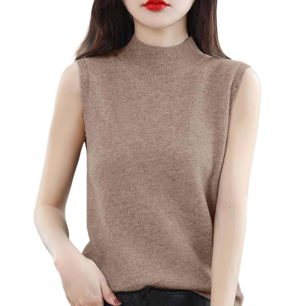 Women's Fashion Vest Base Sleeveless Solid Color Loose Knit Semi-turtleneck Top