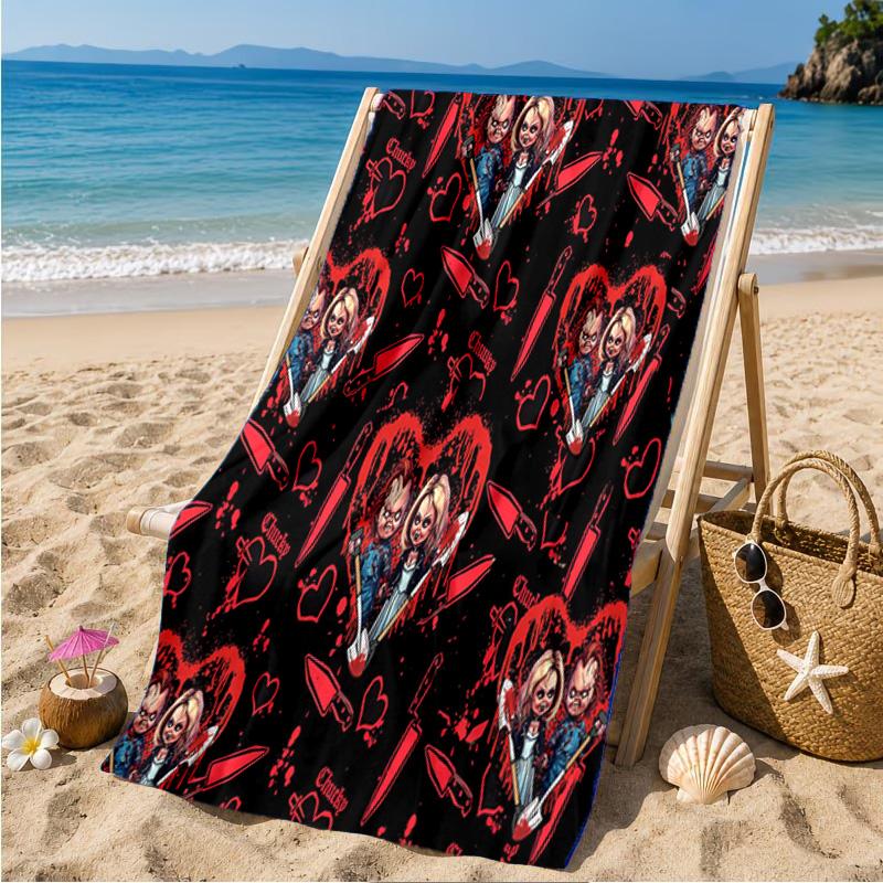 Love And Horror Doll Pattern Beach Towel Microfiber Beach Towel, Lightweight and Quick-Dry, for Summer Travel, Swimming Pool Fan Birthday Gift