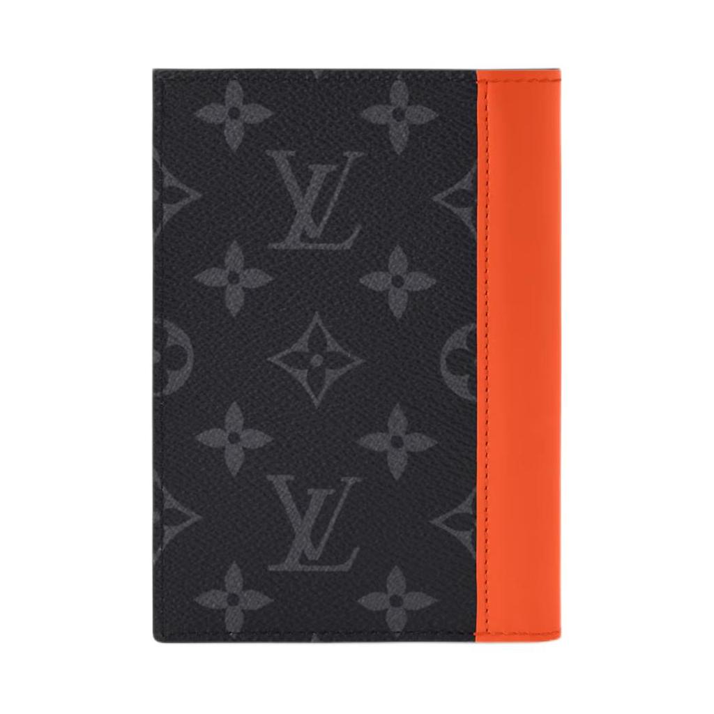 Louis Vuitton Монограмма Eclipse Дизайн с цветовыми блоками Логотип Канва с покрытием Держатель для паспорта Мужские Аксессуары Оранжевый M25838