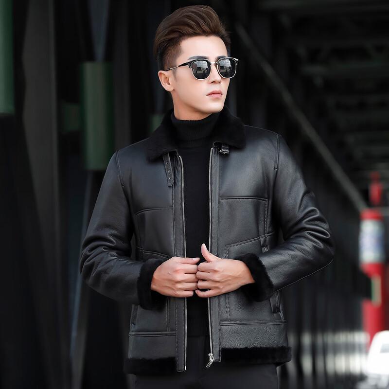 Futing Men's Winter Shearling Lined Biker Leather Jacket