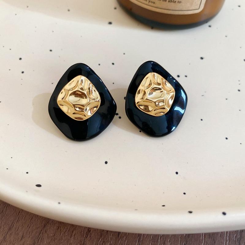 Геометрические серьги-пусеты из серебряной иглы и черного кристалла, нишевые универсальные серьги, темпераментные, легкая роскошь, премиальные серьги