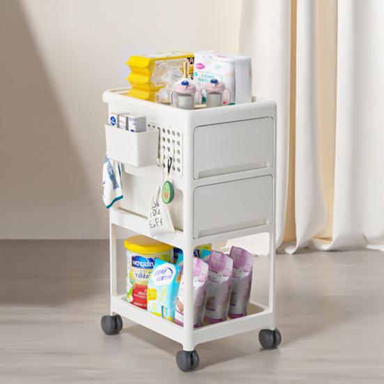 Yousheng Передвижная сервировочная тележка Тележка для хранения в детской с ящиками и полкой Передвижной органайзер Тележка для хранения с крючками и съемными корзинами для ребенка