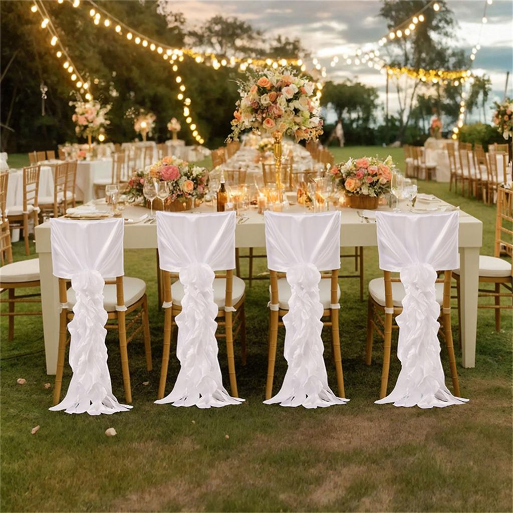 Luxurious Satin Wedding Chair Slipcovers Chiffon Covers with Ruffles for Banquets and Special Occasions