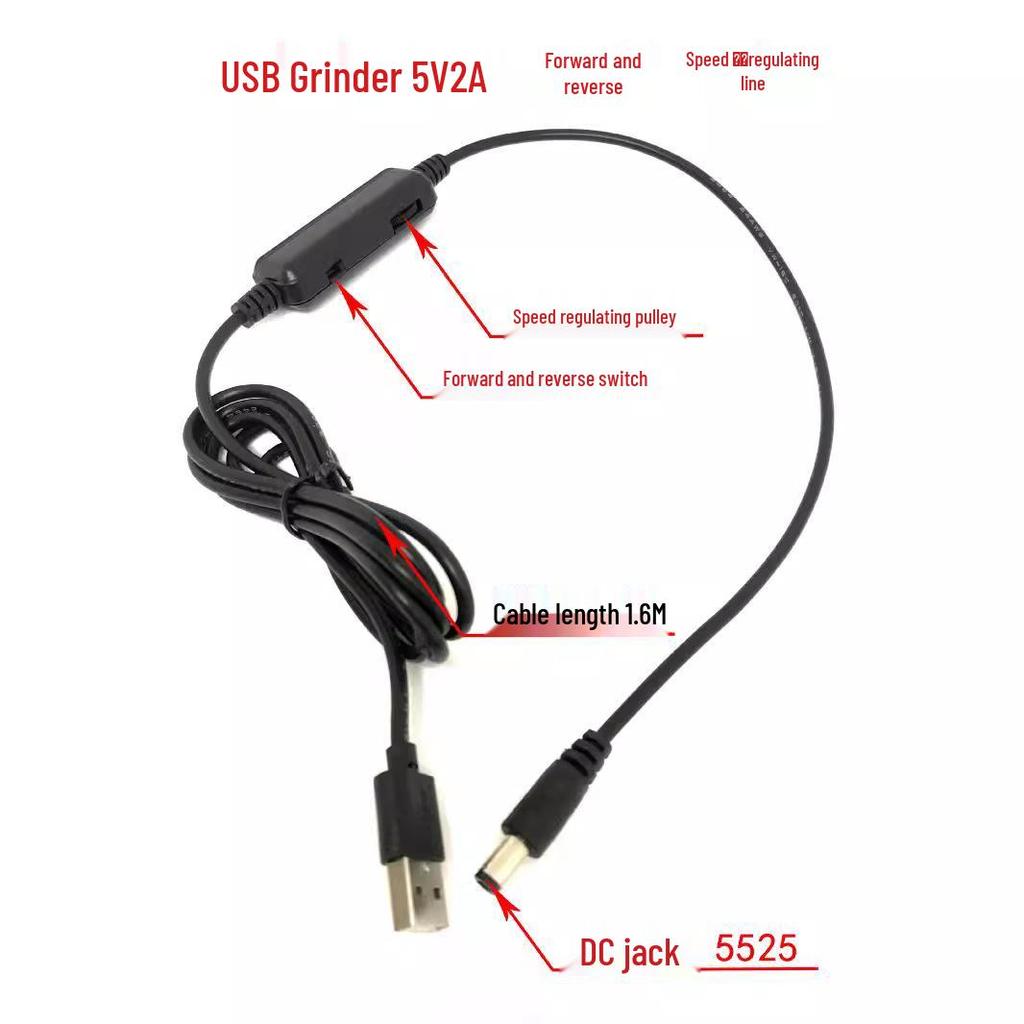 USB-педикюрная ручка с контролем скорости, 5В2А, шнур 1,6 м, вращение вперед/назад для нейл-арта и снятия лака.