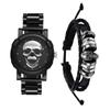 Skull Watch Bracelet Analog Skeleton Waterproof Leather Belt Black Quartz Watch Fashion Watch Day Birthday Christmas Day Boyfriend Gift Men's Set -