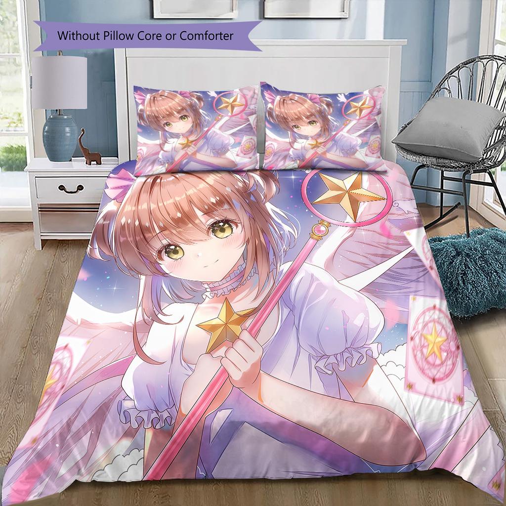 Cardcaptor Sakura Kinomoto Sakura Bedding Set, 1 Duvet Cover & 2 Pillowcases, Cozy Home Use, Perfect Gift for Fans