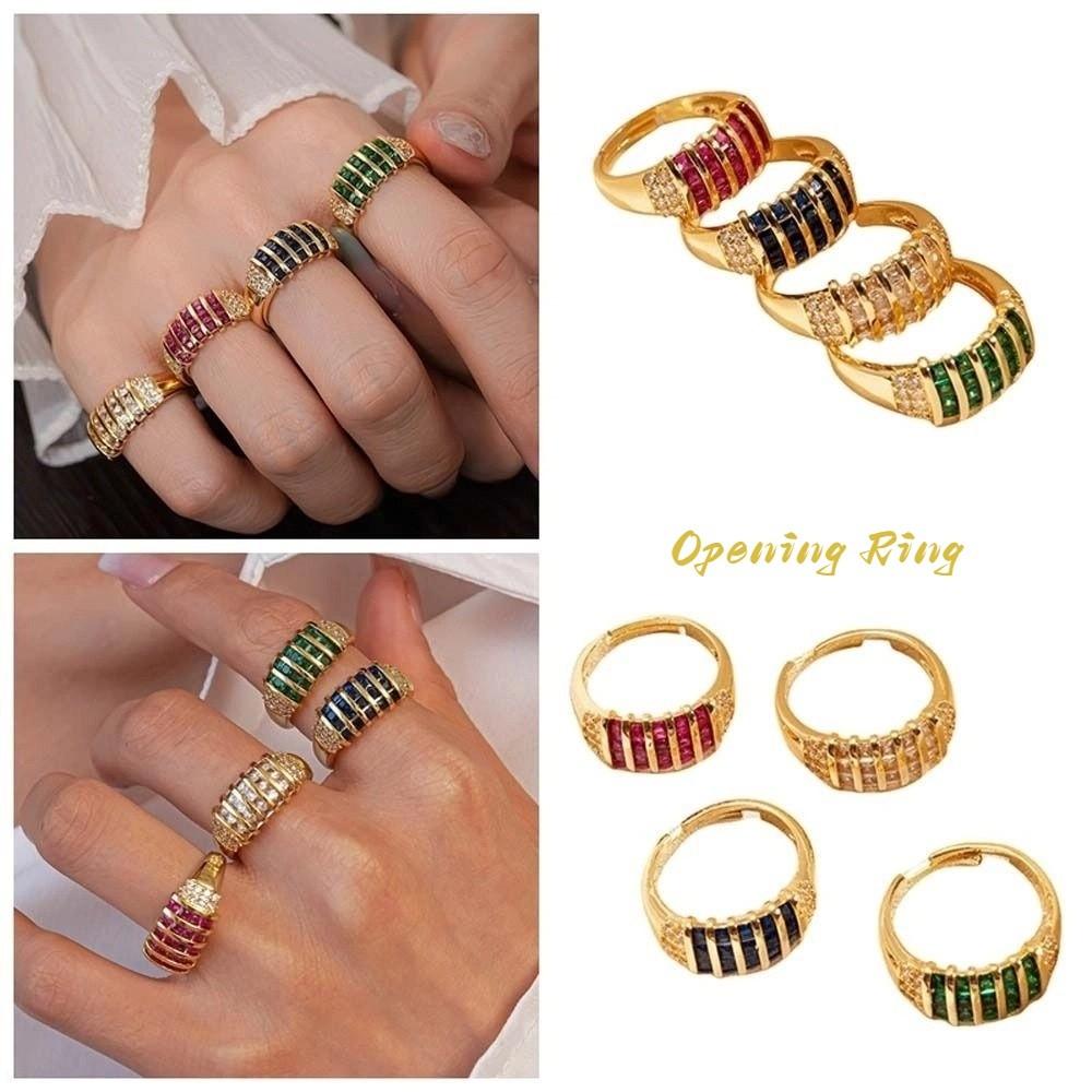 Jewelry Accessories Zircon Opening Ring Geometric Chunky Enamel Ring Rhinestone Ring Women Gift