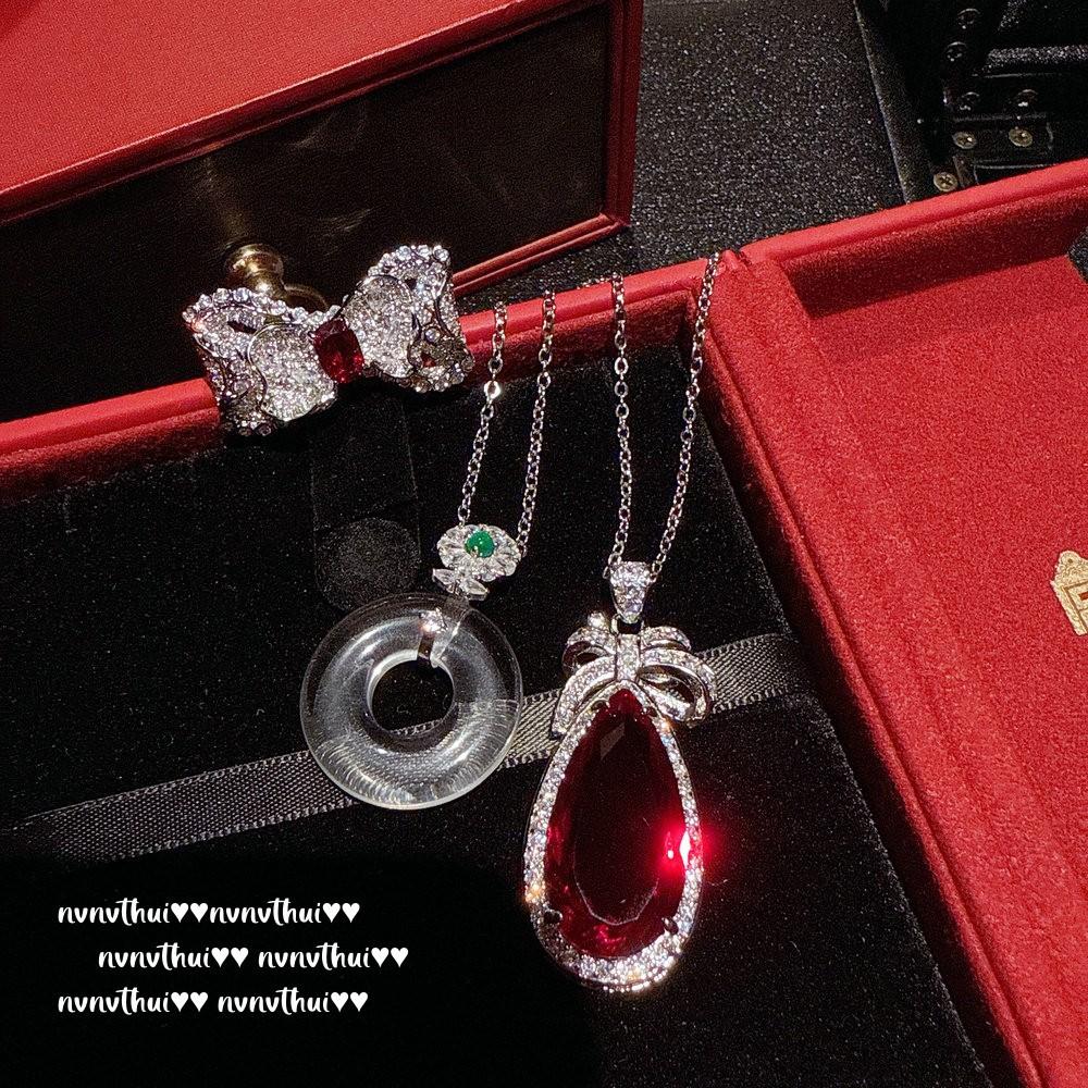 Ожерелье с красным гранатовым бантом Hui Jewelry, Дочь богатой семьи, Новое красное кольцо с цирконом в виде банта