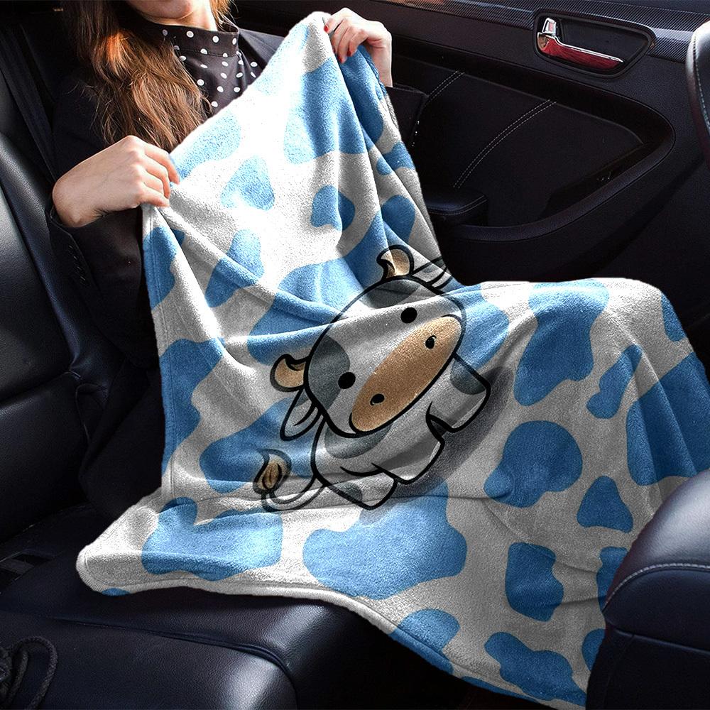 1pc cow pattern blanket Lightweight Flannel Throw for Sofa Bed Travel Camping Livingroom Office Couch Chair