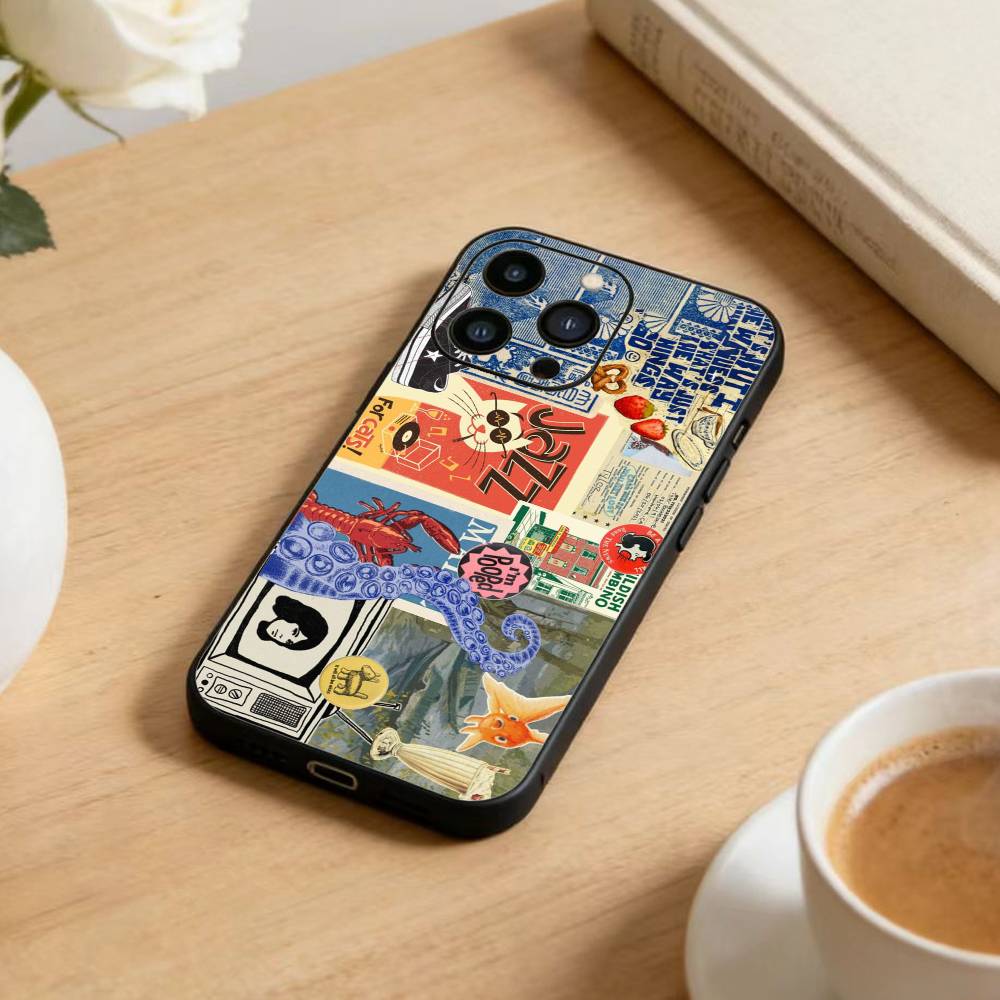 Чехол-коллаж для iPhone 16, 15, 14, 13, 12, 17, Pro Max, Plus, силиконовый, черный
