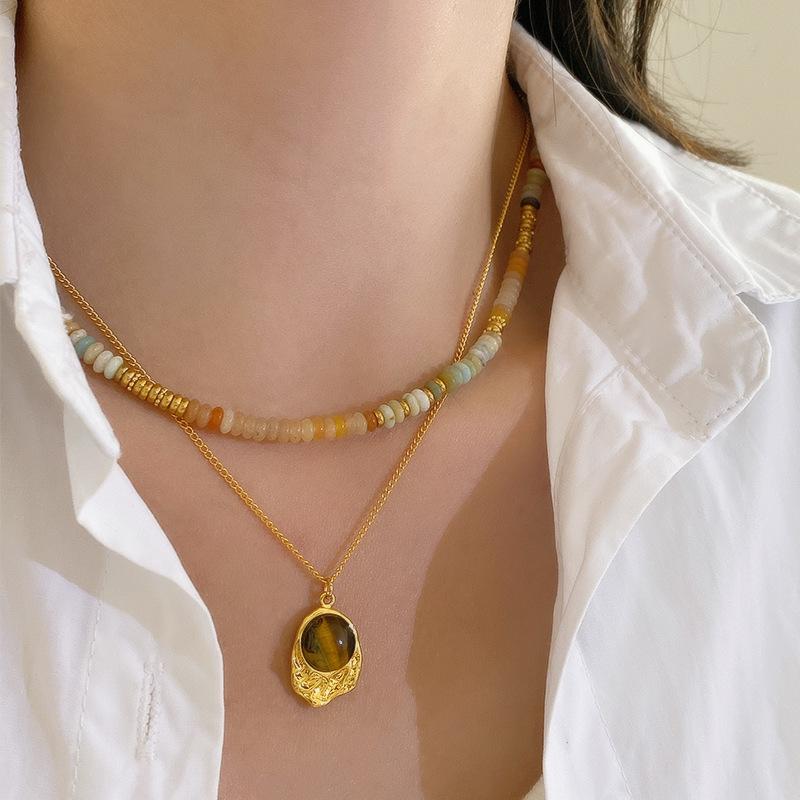 Ожерелье из камня тигровый глаз не выцветает, женское летнее высококлассное чувственное легкое роскошное ретро-аксессуары ювелирные изделия цепочка на ключицу Майяра