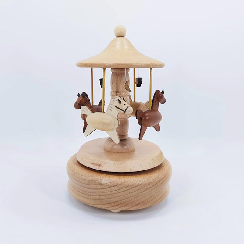 Handmade Wooden Music Box Creative Retro Rotating Music Box Christmas Birthday Gifts DIY Log Making Ornament Home Decoration