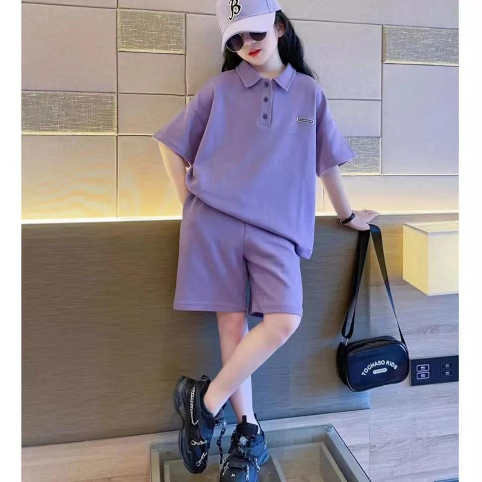 Детская одежда для девочек-подростков, комплект из двух предметов с коротким рукавом и брюками, спортивная одежда для отдыха на открытом воздухе для детей, лето