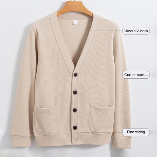 Осень-зима мужской кардиган с V-образным вырезом, трикотажный однотонный эластичный однотонный свободный однобортный свитер в деловом стиле на пуговицах