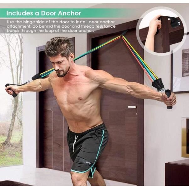 Набор эластичных лент сопротивления для силовых тренировок, латексный фитнес-набор для упражнений с дверным якорем/ручками/ремнем для лодыжки по