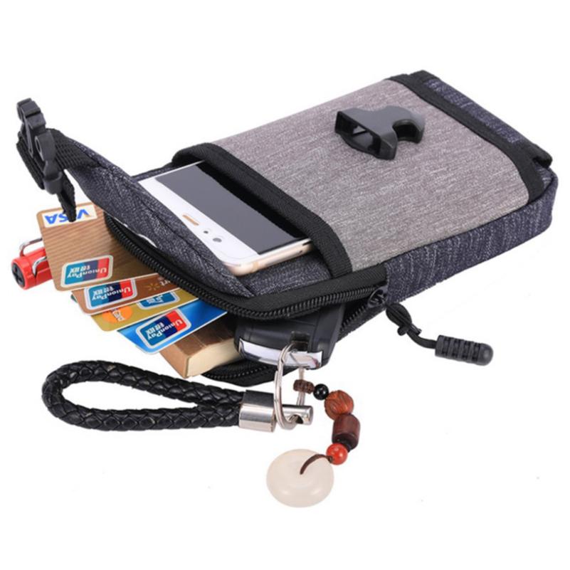 Men's Large Capacity Double Zipper Cell Phone Pocket Change Waist Bag with Belt Pocket