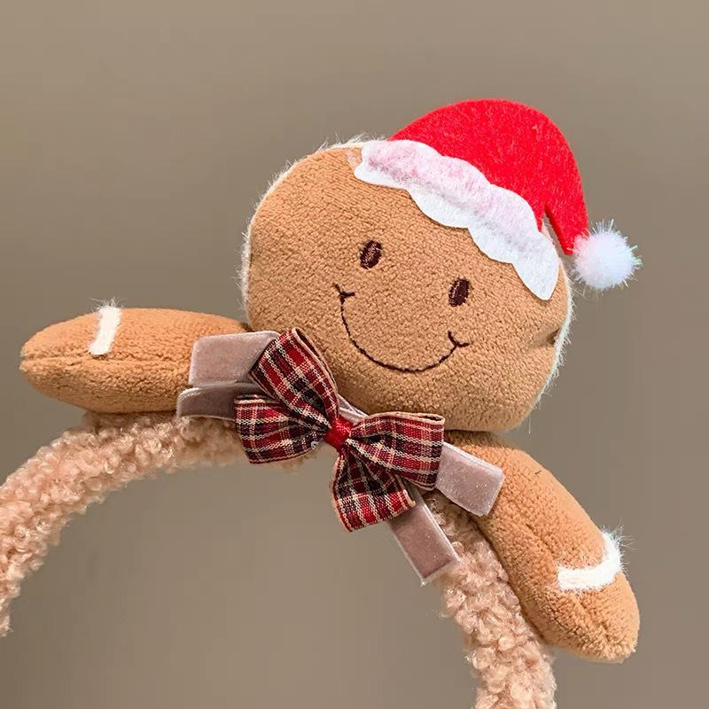 Пряничный человечек мультяшный рождественский плюшевый ободок для женщин: Милый аксессуар для волос для умывания, новинка 2024