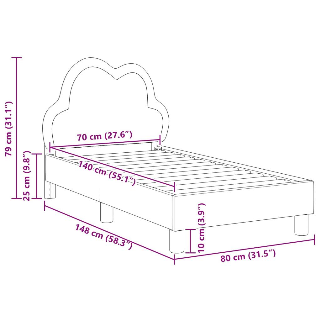 Kids Bed Frame with Headboard Light Grey 70 x 140 cm PU