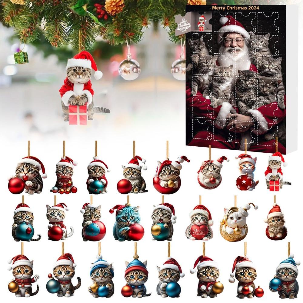 Christmas Hanging Ornament Cat Advent Calendar Acrylic 24 Days Christmas Countdown Calendar