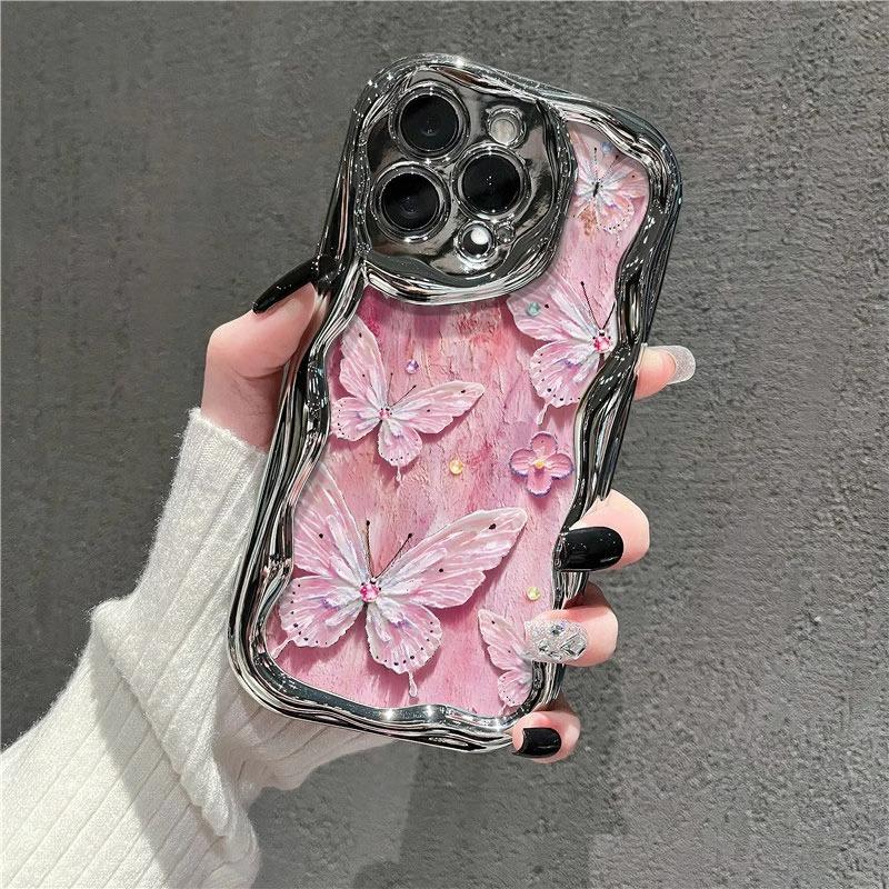 Крем с гальваническим покрытием, узор, подходит для iPhone16 Apple 16e 15 Чехол для мобильного телефона 14 13 17promax Мультяшная бабочка