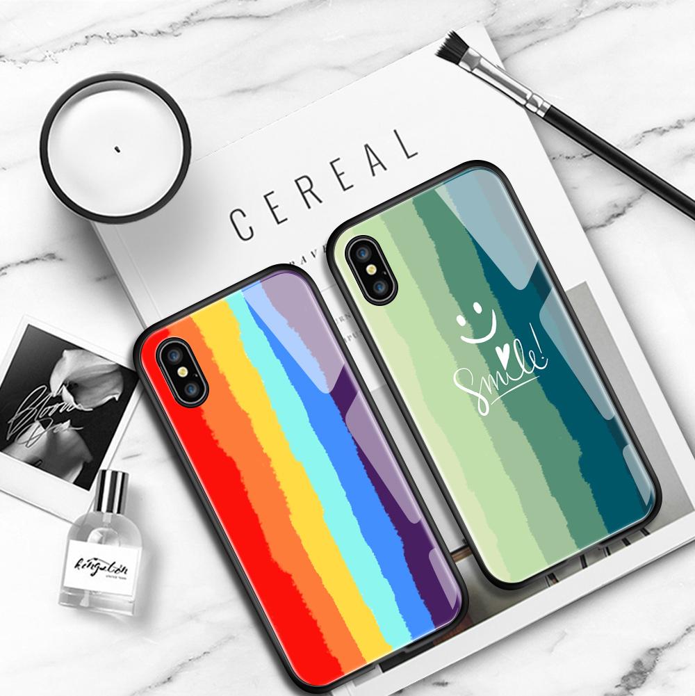 For Samsung A15 A35 A55 A73 S24 Xiaomi 13T 12T 11T Redmi Note 13 12 11 Pro 12S iPhone 16 Rainbow Smile Pattern Shockproof Tempered Glass Phone Case