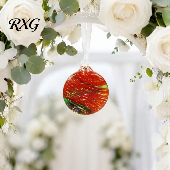 Durable Hanging Ornament for Balcony Hand-Blown Glass Round Disc Ornament, Christmas Tree Decoration with Unique Patterned Hemp Rope Outdoor