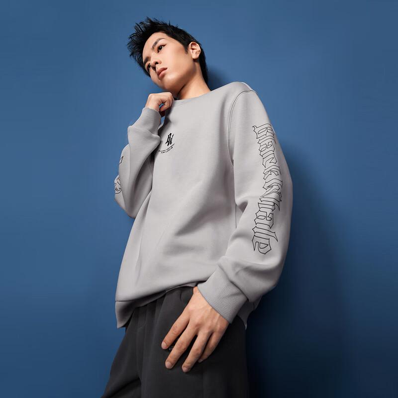 HLA Black Whale Men's Letter Print Crewneck Sweatshirt