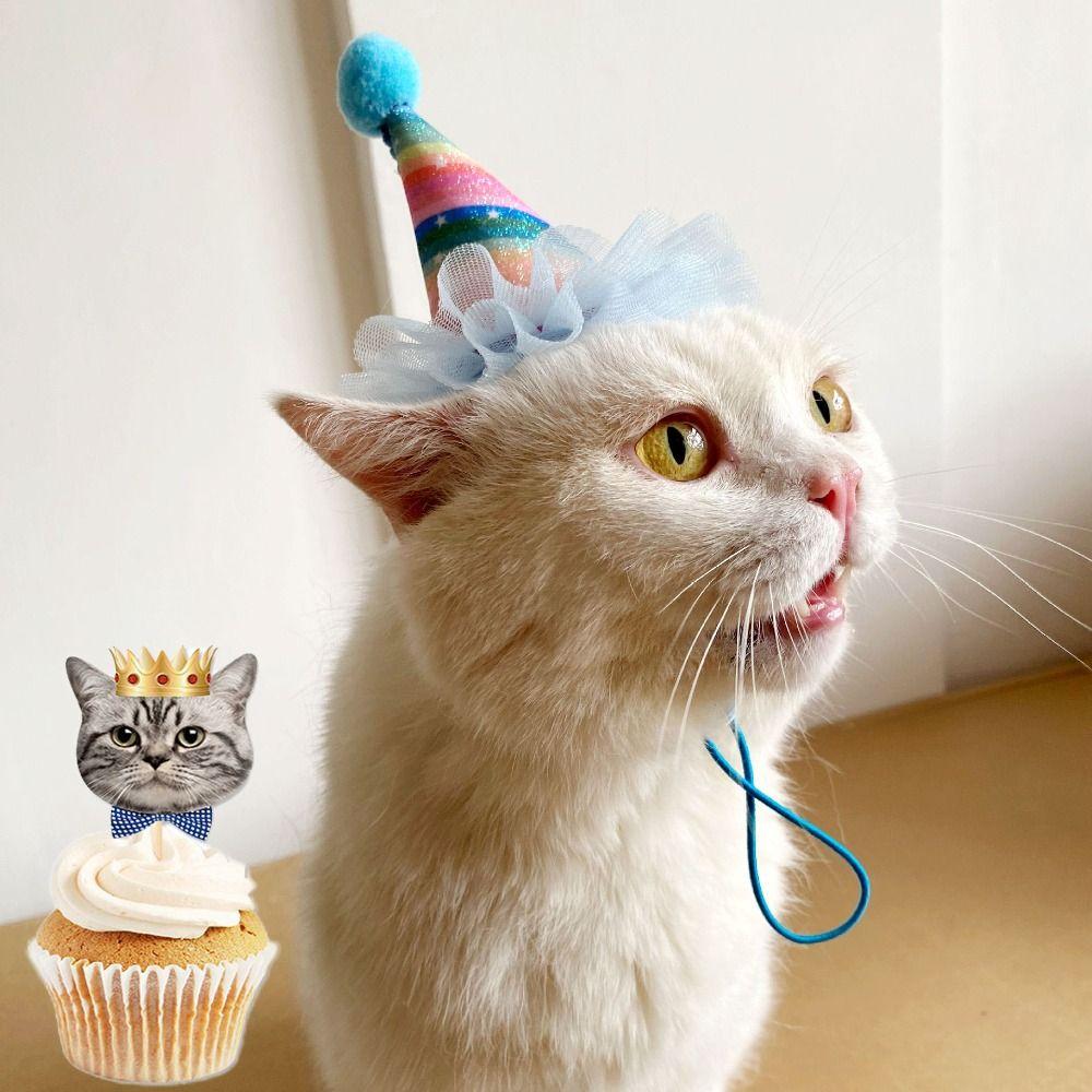 8pcs Disposable Cat Cupcake Toppers Non Toxic Cake Flag Cat Face Insert Card Party Favors