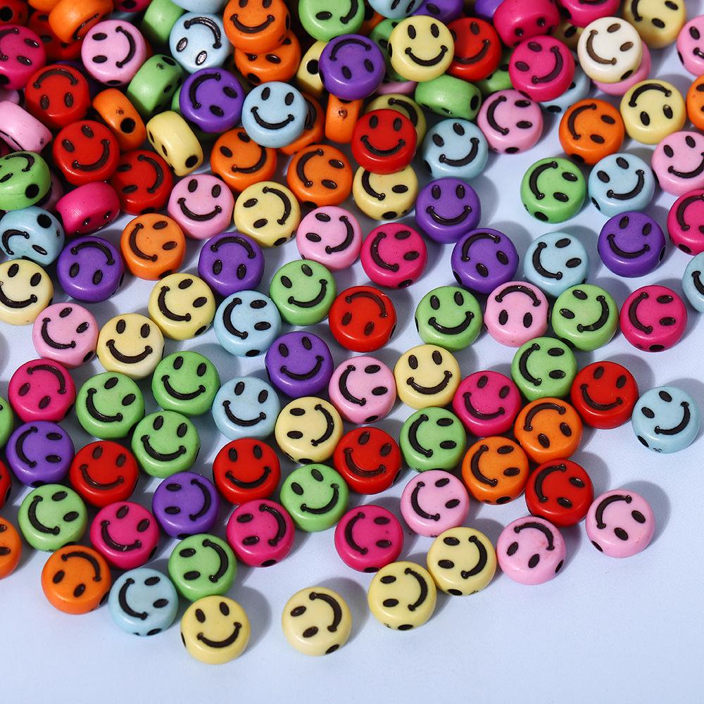 Акриловые бусины «Смайлик» для изготовления украшений своими руками - Круглые, цветные бусины для детских браслетов и ожерелий