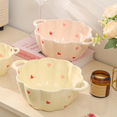 Посуда и набор посуды керамическая подглазурная цветная бинауральная цветочная любовь тыква милая миска для лапши быстрого приготовления бытовая простая и современная